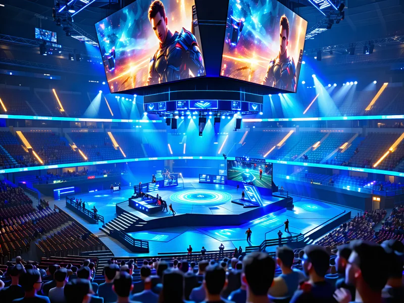 Sân khấu E-sports với các đội thi đấu và khán giả