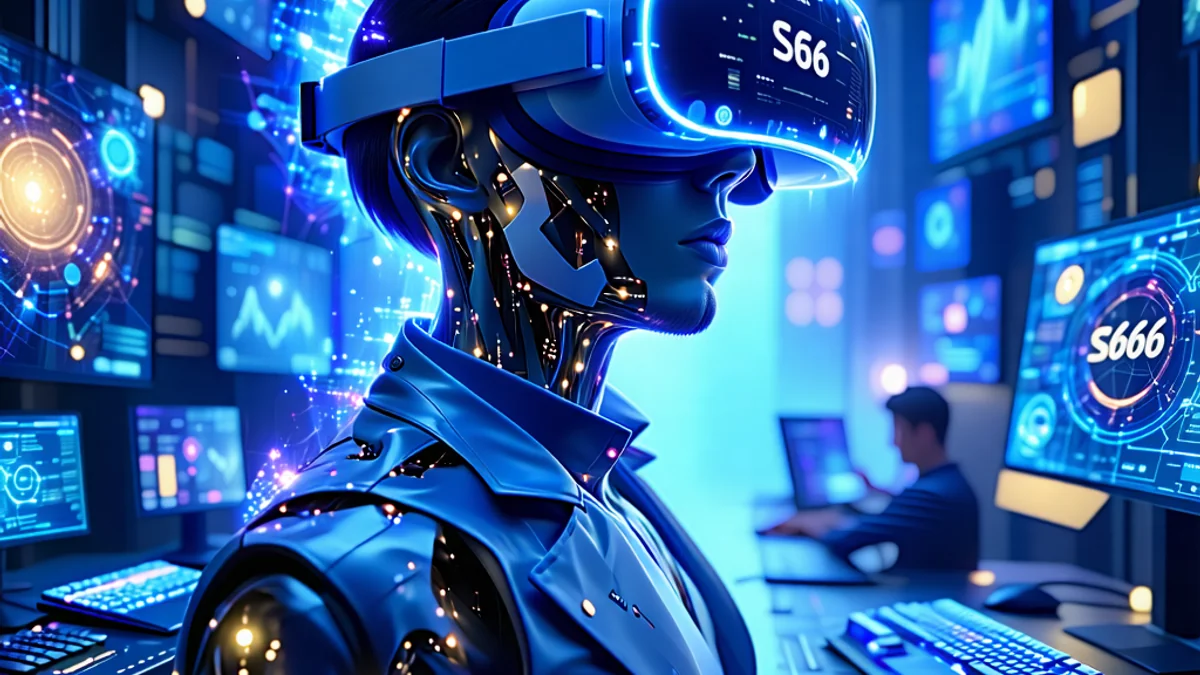 Hình ảnh mô tả tầm nhìn tương lai của ngành game với công nghệ tiên tiến và logo S666 nổi bật